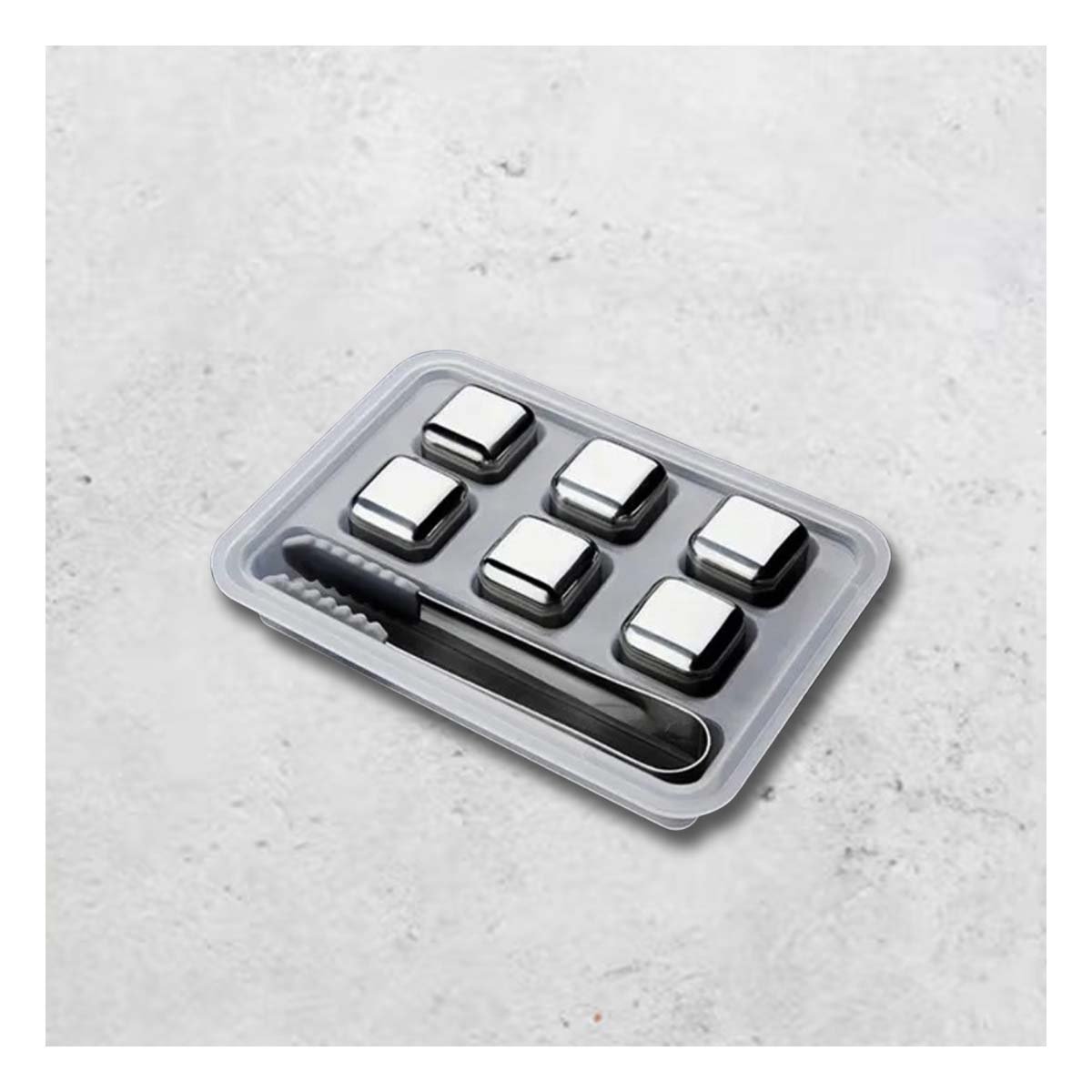 PACK4 CUBOS DE HIELO DE ACERO SET DE 6 CON PINZA Y ESTILO PLATEADO - 3