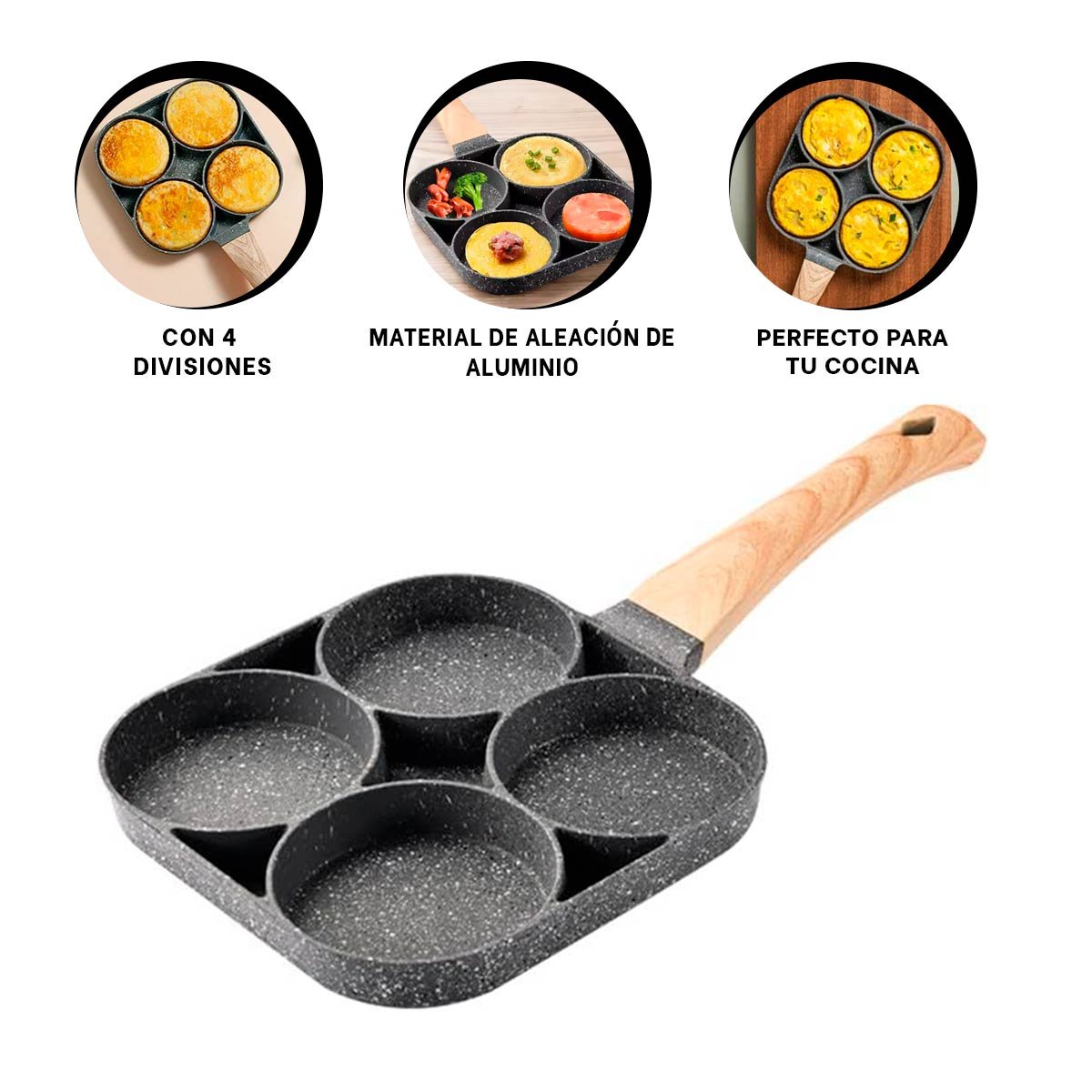 SARTEN ANTIADHERENTE DE 4 DIVISIONES EN PLOMO PARA SNACKS RAPIDOS YPAPEL REGALO - 5