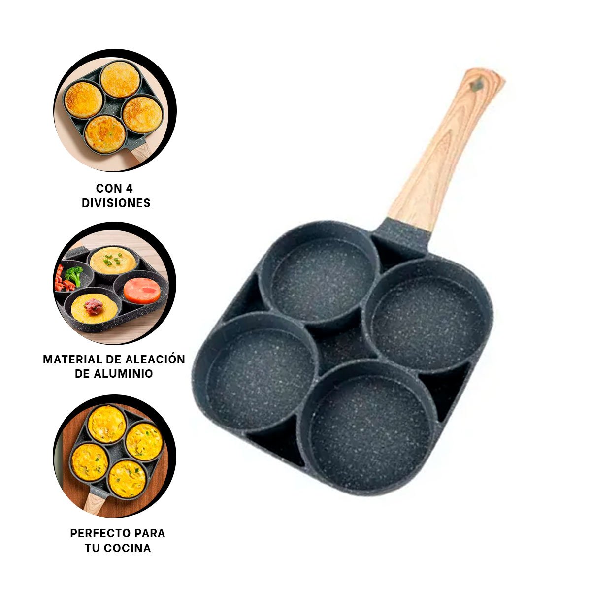 SARTEN ANTIADHERENTE DE 4 DIVISIONES EN PLOMO CON MANGO ERGONOMICO YPOST IT - 5