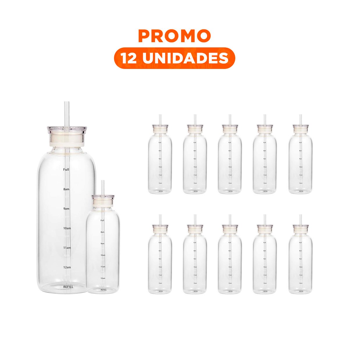 PACK12 CANTIMPLORA DE VIDRIO 750ML TRANSPARENTE CON DISENO FUNCIONAL - 1