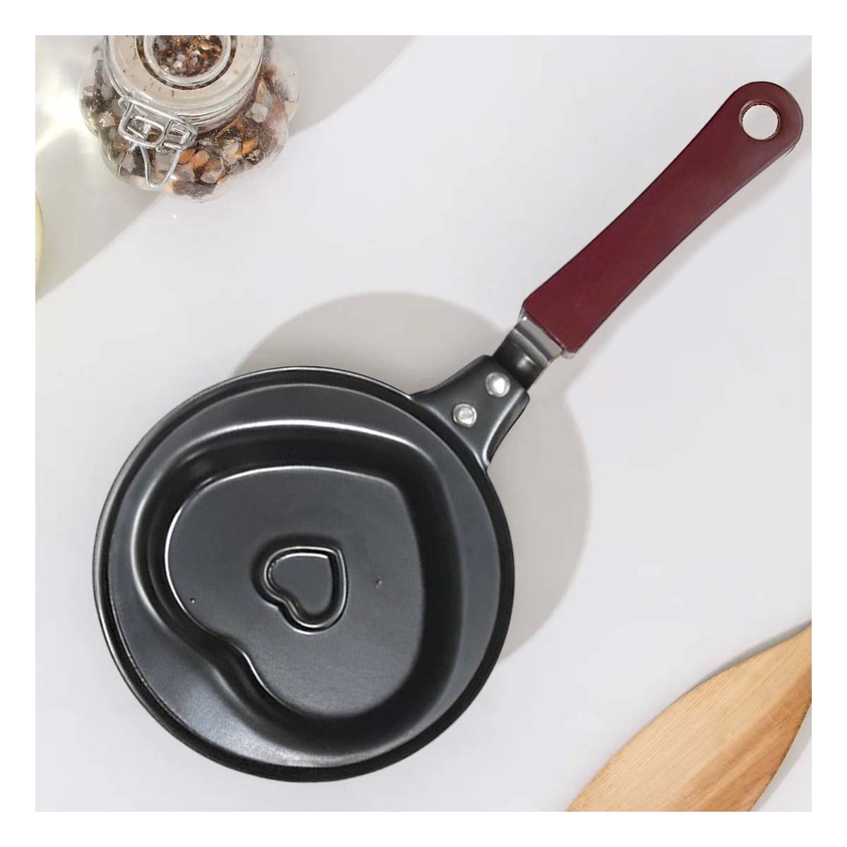 SARTEN CABEZA DE CORAZON COLOR PLOMO COMODO Y RESISTENTE COCINAR HUEVOS - 3