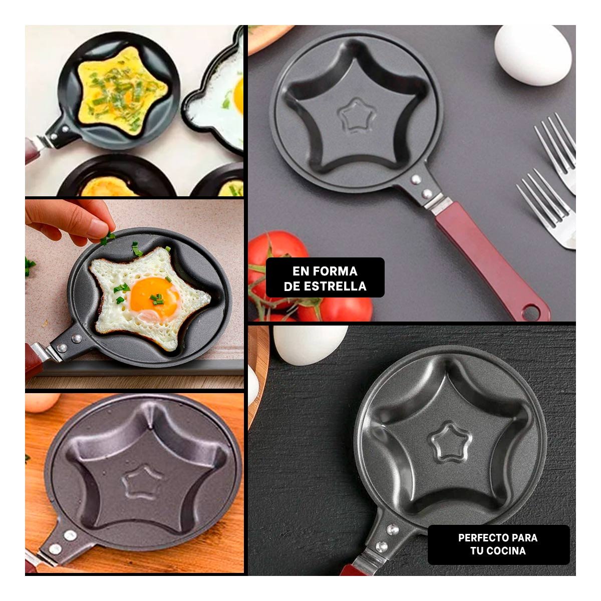 PACK4 CAZUELA CABEZA DE ESTRELLA PLOMO COMODA Y RESISTENTE COCINAR HUEVOS YREGALO STICKER - 2