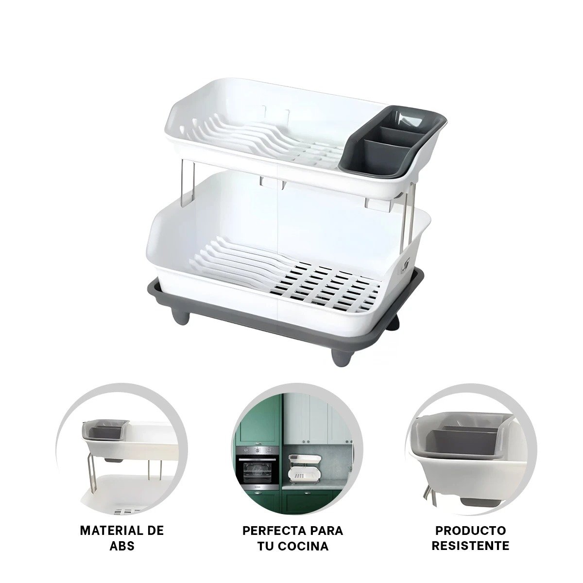 ESCURRIDOR PARA COCINA 2 NIVELES PLASTICO PRACTICO Y COMPACTO PLOMO Y+PAPEL REGALO - 5