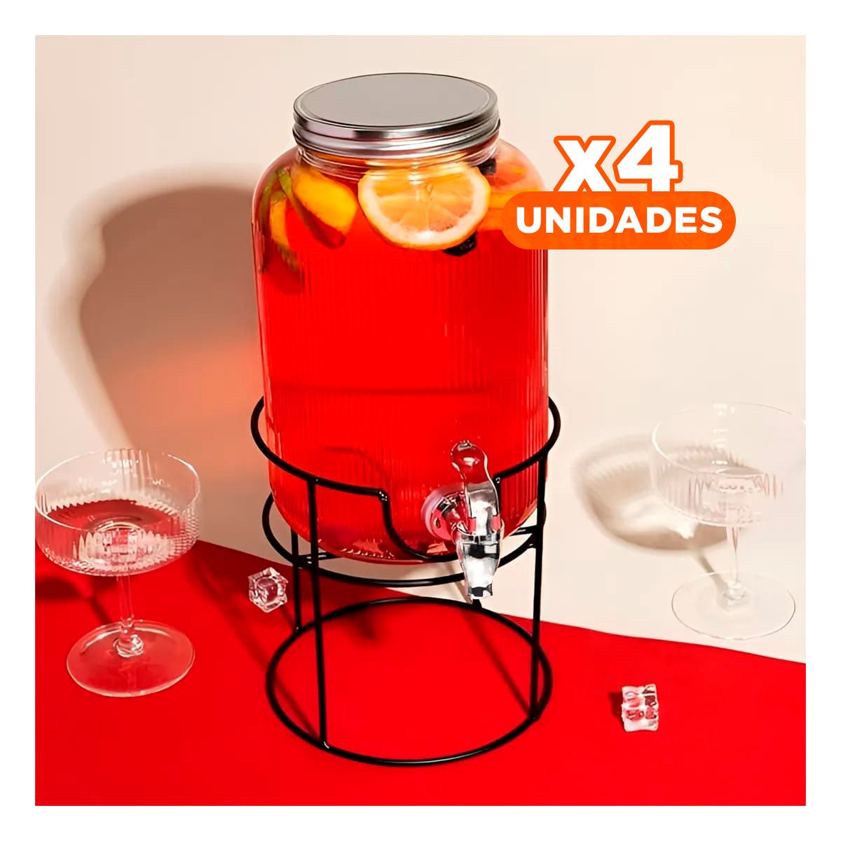 PACK4 APLICADOR DE BEBIDA PARA AGUA Y JUGOS FRESCOS NEGRO Y TRANSPARENTE 5,5L Y+REGALO STICKER - 1