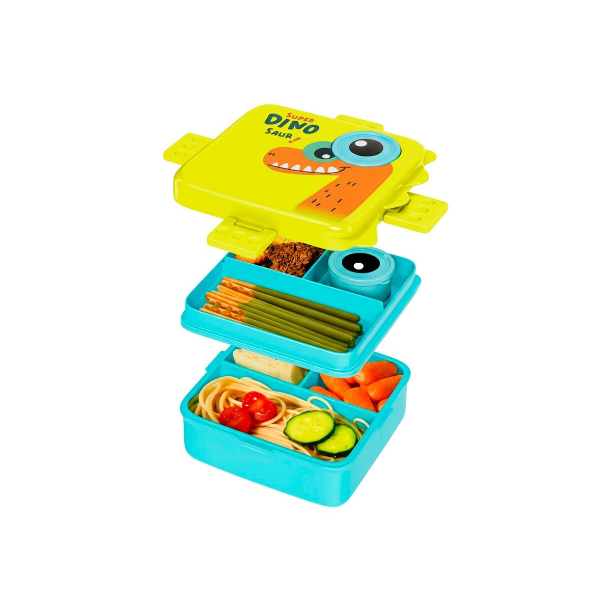 PACK12 MODULAR CUADRADO PARA GUARDAR COMIDA 1600ML VERDE Y CELESTE Y+REGALO STICKER - 2
