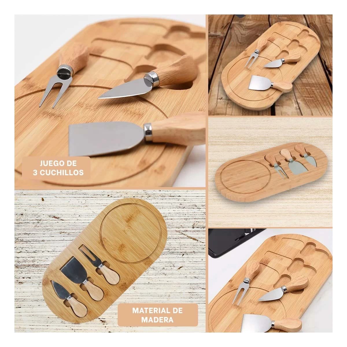 JUEGO DE DEGUSTACION CON CUCHILLOS Y TABLA DE MADERA MADERA Y+LIGAS REGALO - 1