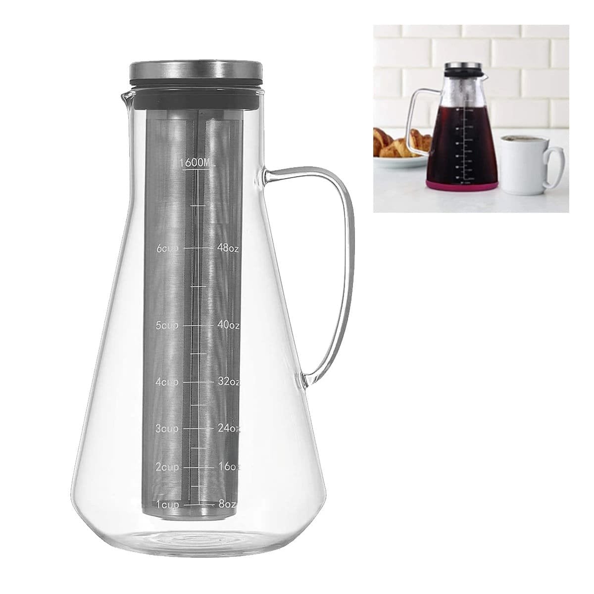 CAFETERA ELEGANTE PARA SERVIR CAFE EN VIDRIO TRANSPARENTE 26 X 13,5 CM Y+REGALO STICKER - 1