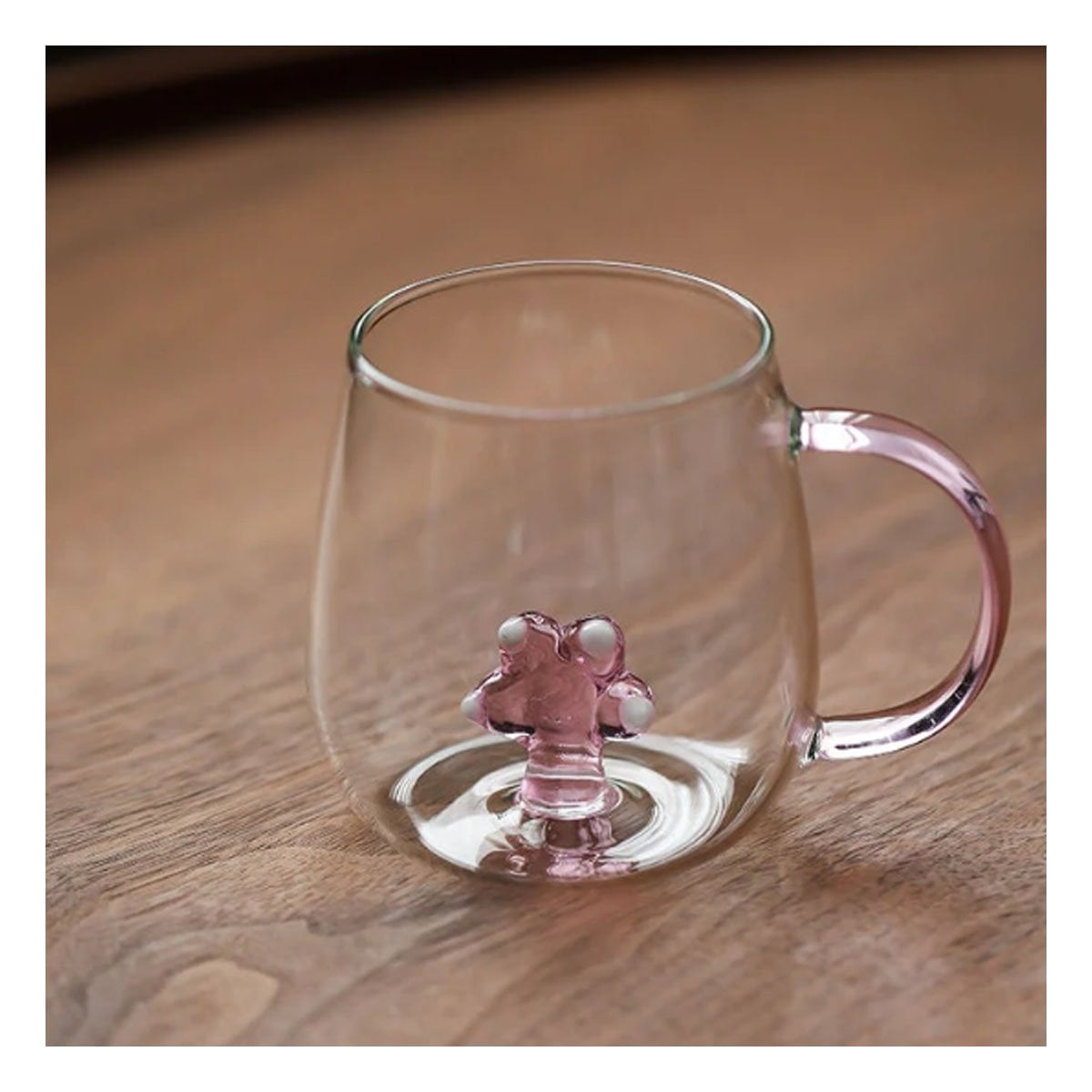 TAZA PARA BEBIDAS CALIENTES CON ASA FACIL Y COMODA ROSADA TRANSPARENTE 350 ML - 1