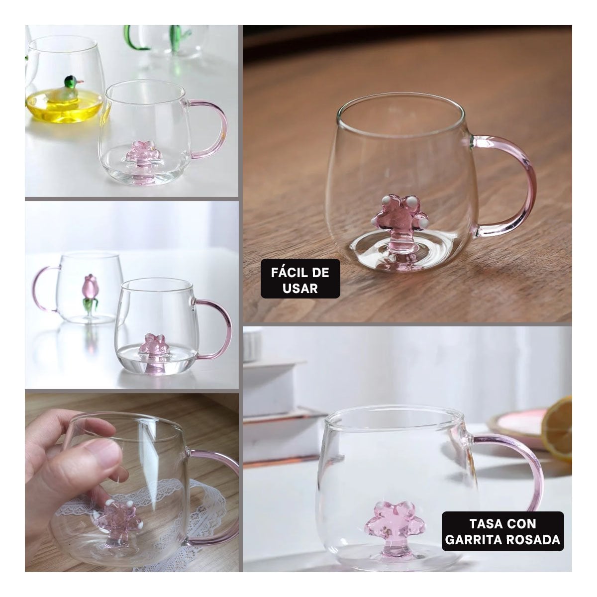 TAZA PARA INFUSIONES CON ASA RESISTENTE Y COMODA ROSADA TRANSPARENTE 350 ML Y+POST IT - 2