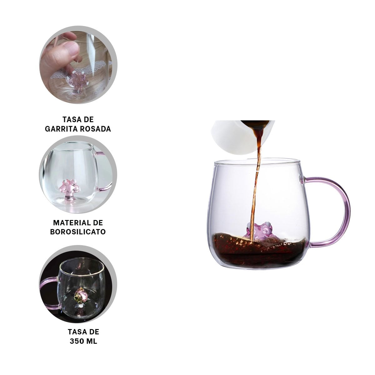 TAZA PARA INFUSIONES CON ASA RESISTENTE Y COMODA ROSADA TRANSPARENTE 350 ML Y+POST IT - 5