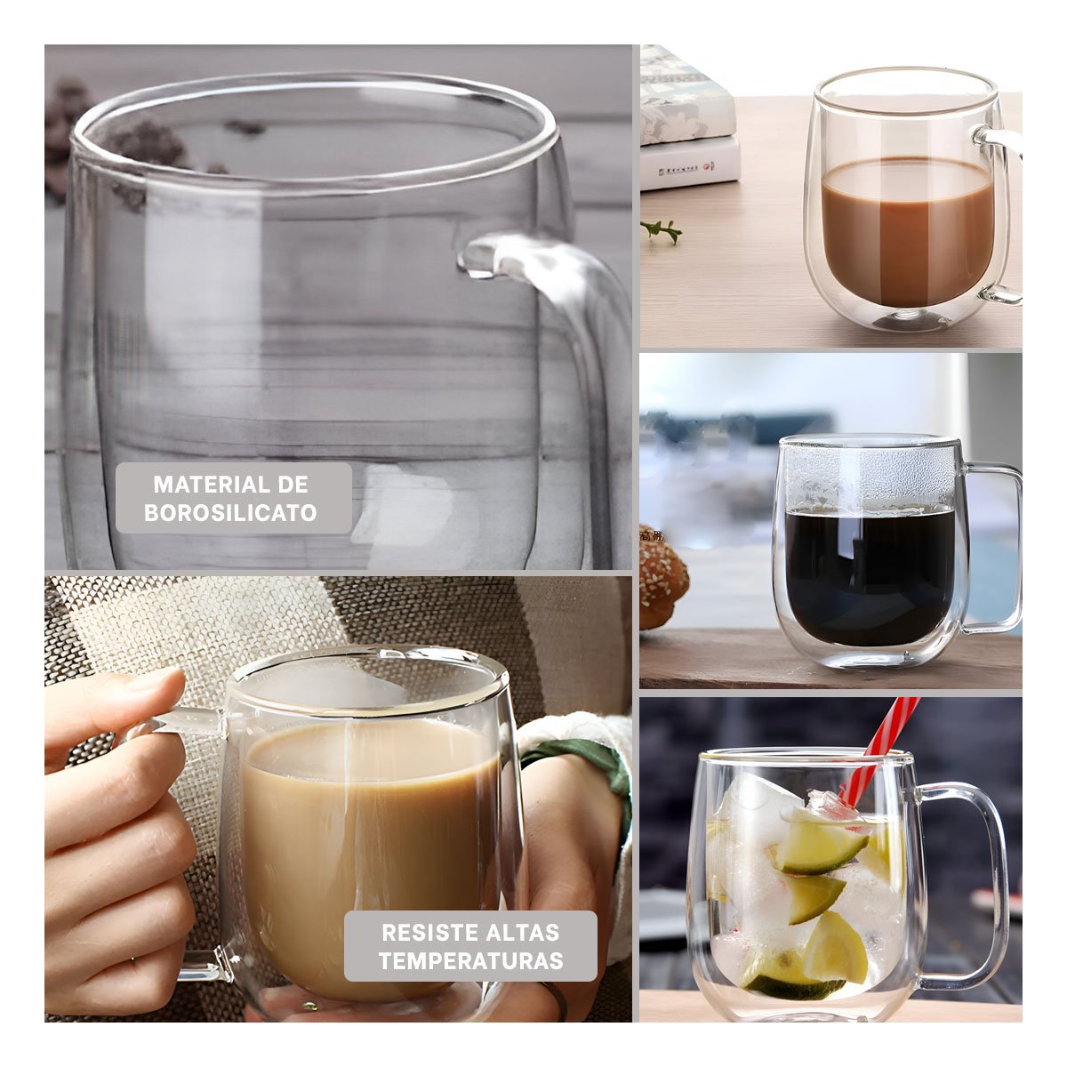 TAZA DOBLE CAPA 443ML TRANSPARENTE PARA CAFE Y TE EN CASA YPAPEL REGALO - 3