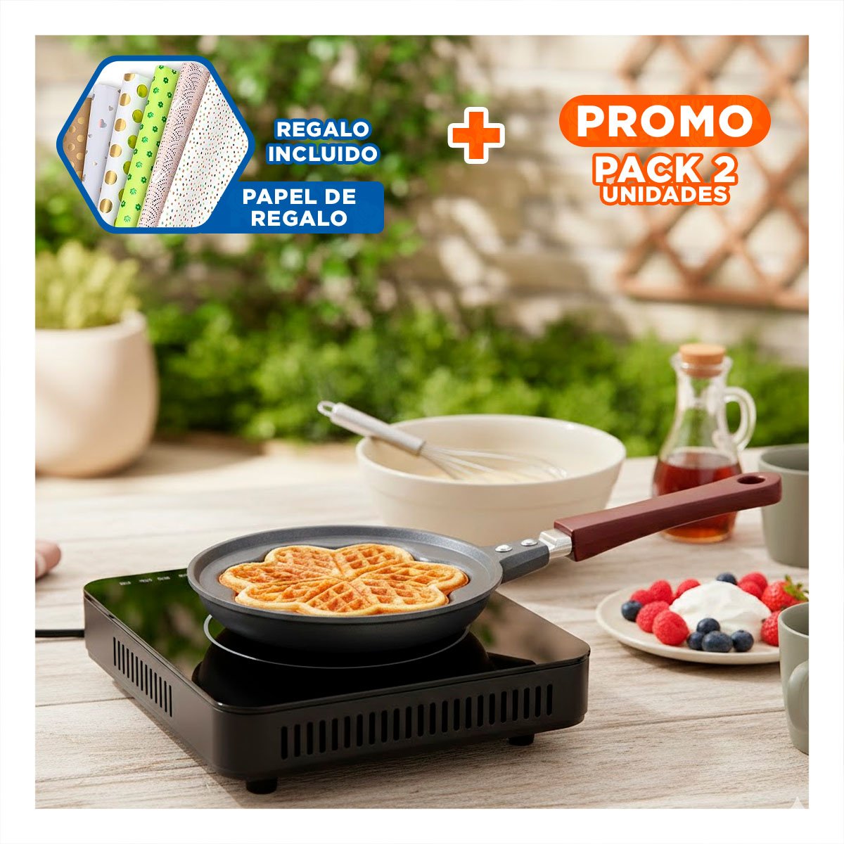 PACK4 CAZUELA CABEZA DE FLOR PLOMO COMODA Y RESISTENTE COCINAR HUEVOS YREGALO STICKER - 1