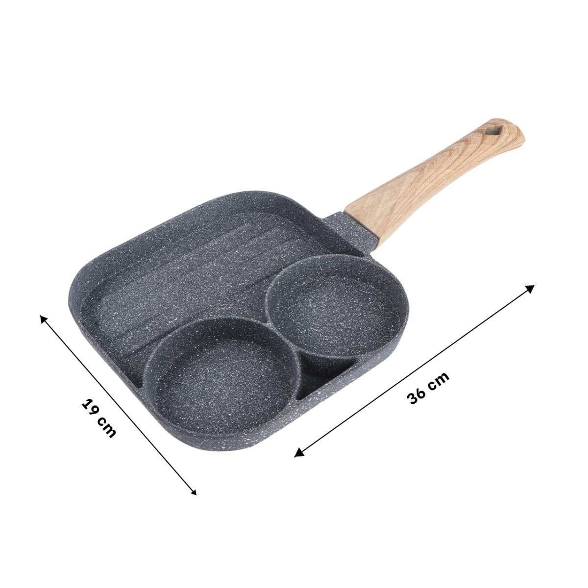 SARTEN ANTIADHERENTE 3 DIVISIONES PARA COCINA CON MANGO DE MADERA SEGURO YREGALO STICKER - 4