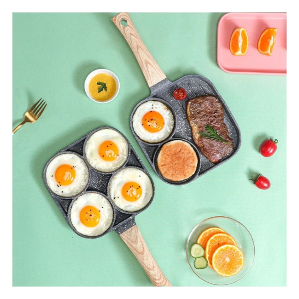 SARTEN ANTIADHERENTE 3 DIVISIONES PARA COCINA CON MANGO DE MADERA SEGURO YREGALO STICKER - 5