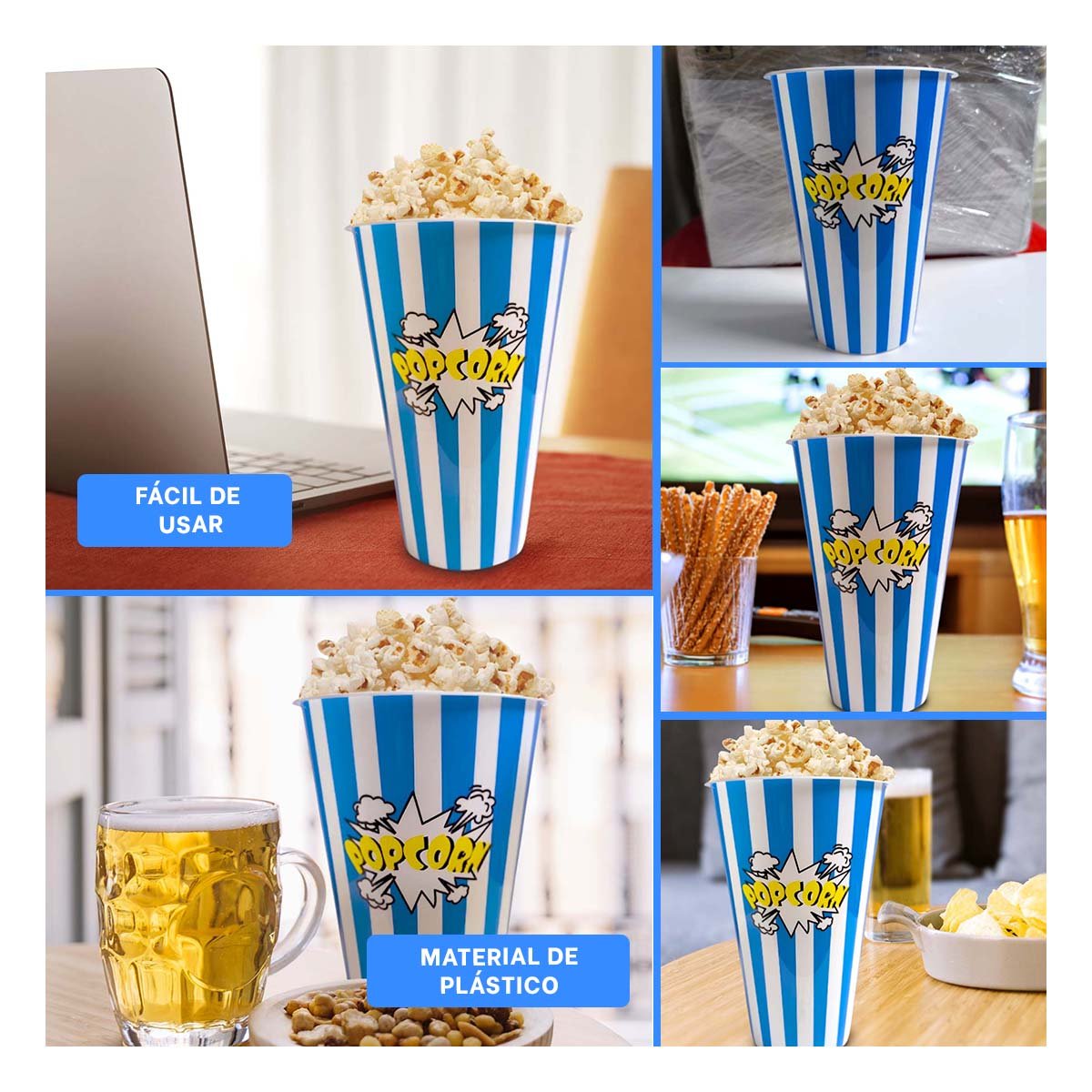 PACK6 BALDE POPCORN 11,3X17X6,9CM AZUL CON DISENO PRACTICO Y FUNCIONAL YPAPEL REGALO - 3