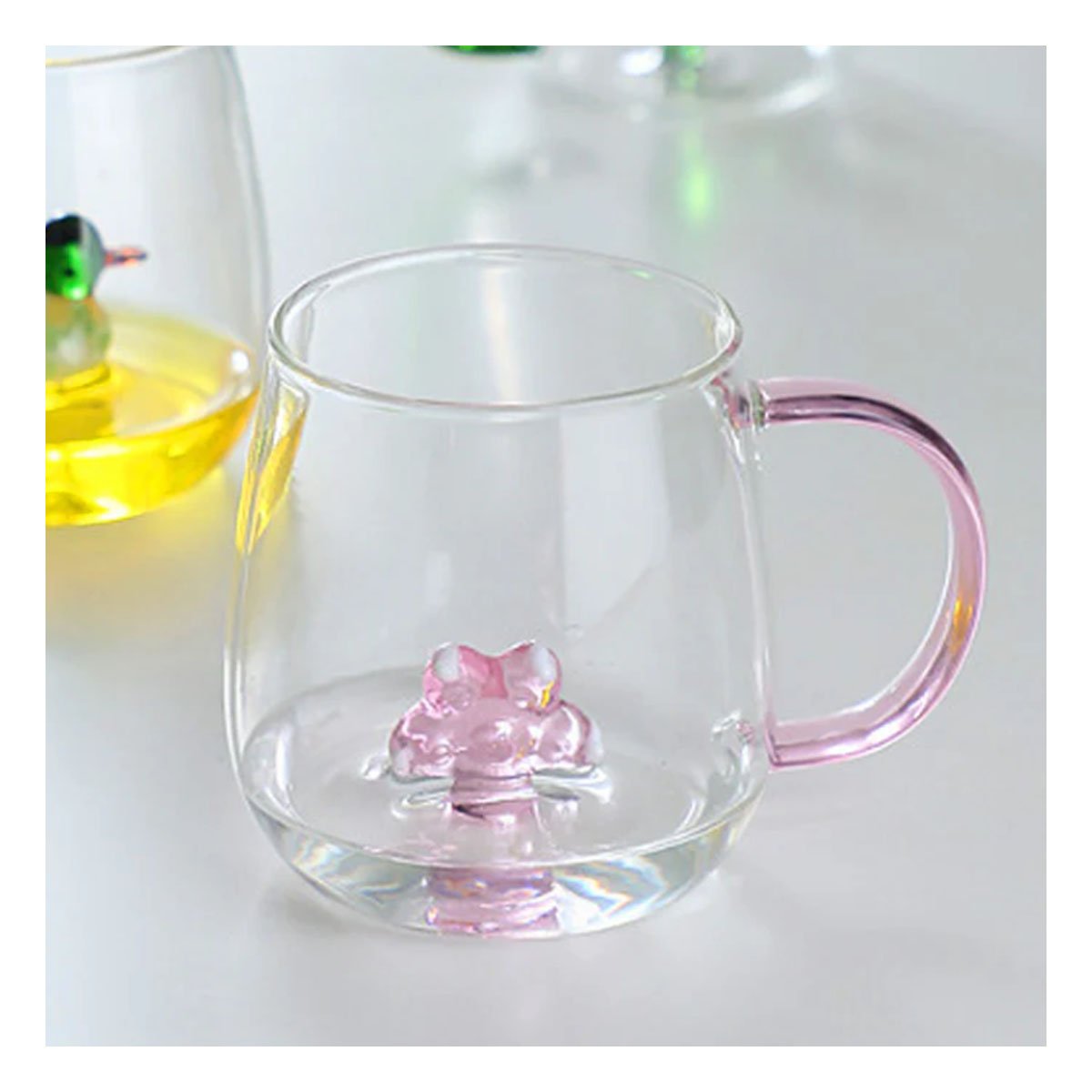 PACK2 VASO BAJO PARA JUGOS NATURALES CON ASA COMODA ROSADA TRANSPARENTE 350 ML Y+PAPEL REGALO - 2