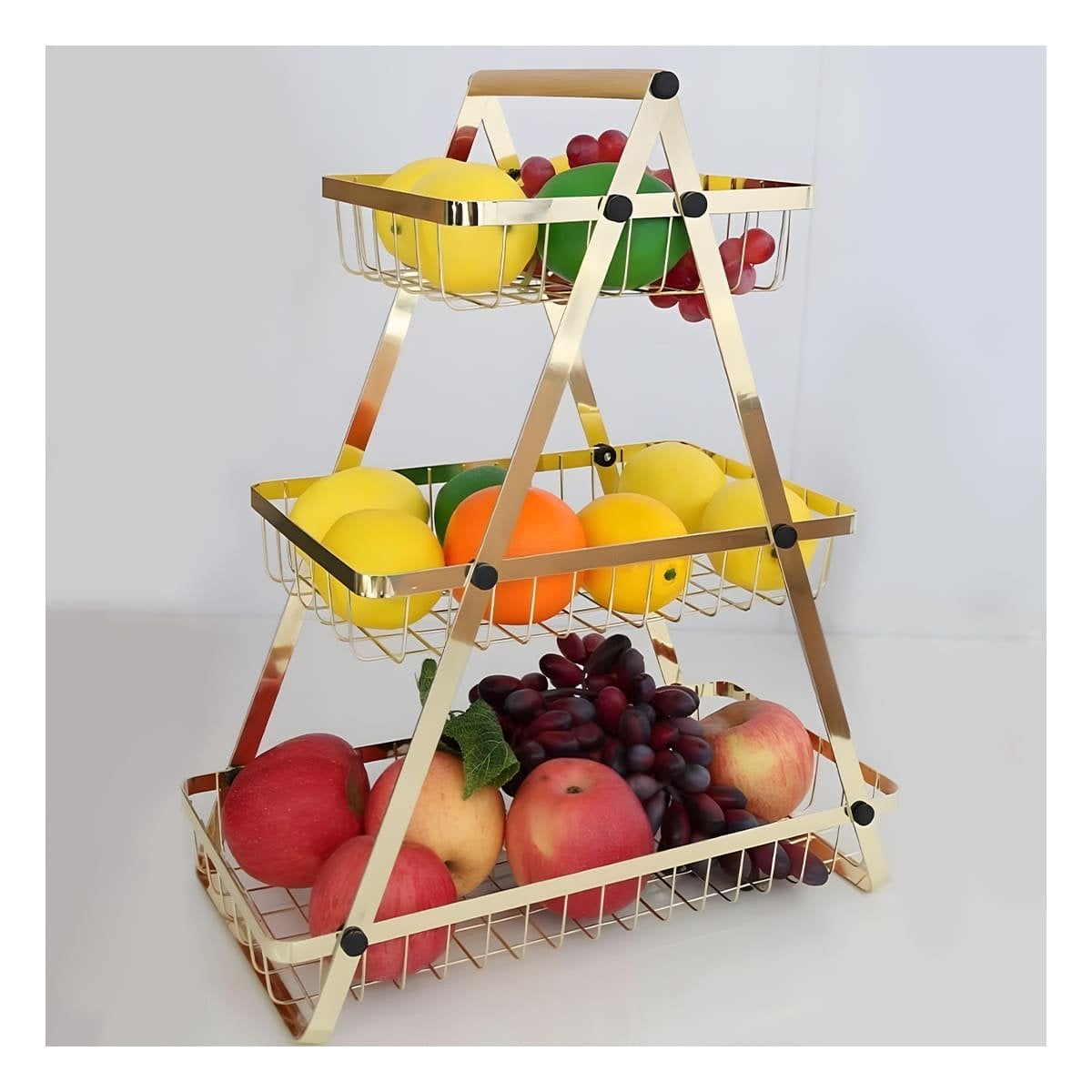 PACK2 SOPORTE TRIANGULAR 3 NIVELES PARA MESA Y COCINA DORADO Y+PAPEL REGALO - 2