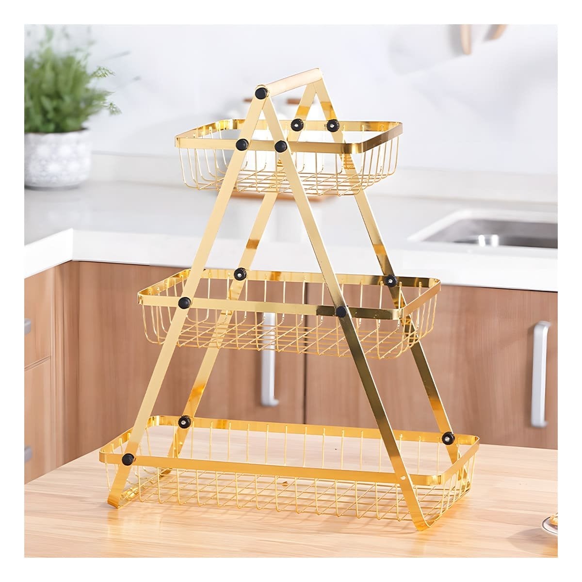 PACK4 REPISERO TRIANGULAR 3 NIVELES PARA FRUTAS Y VERDURAS DORADO Y+REGALO STICKER - 5