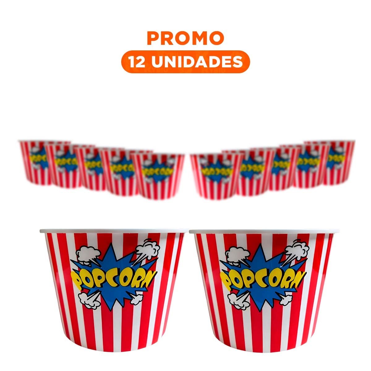 PACK12 BALDE POPCORN 16X11,6X12CM ROJO PARA SERVIR PALOMITAS Y DULCES - 1