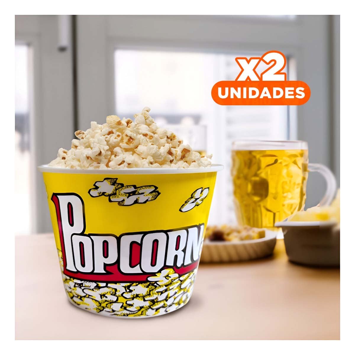 PACK2 RECIPIENTE POPCORN 16X11,6X12CM AMARILLO PARA SNACKS Y FIESTAS - 1