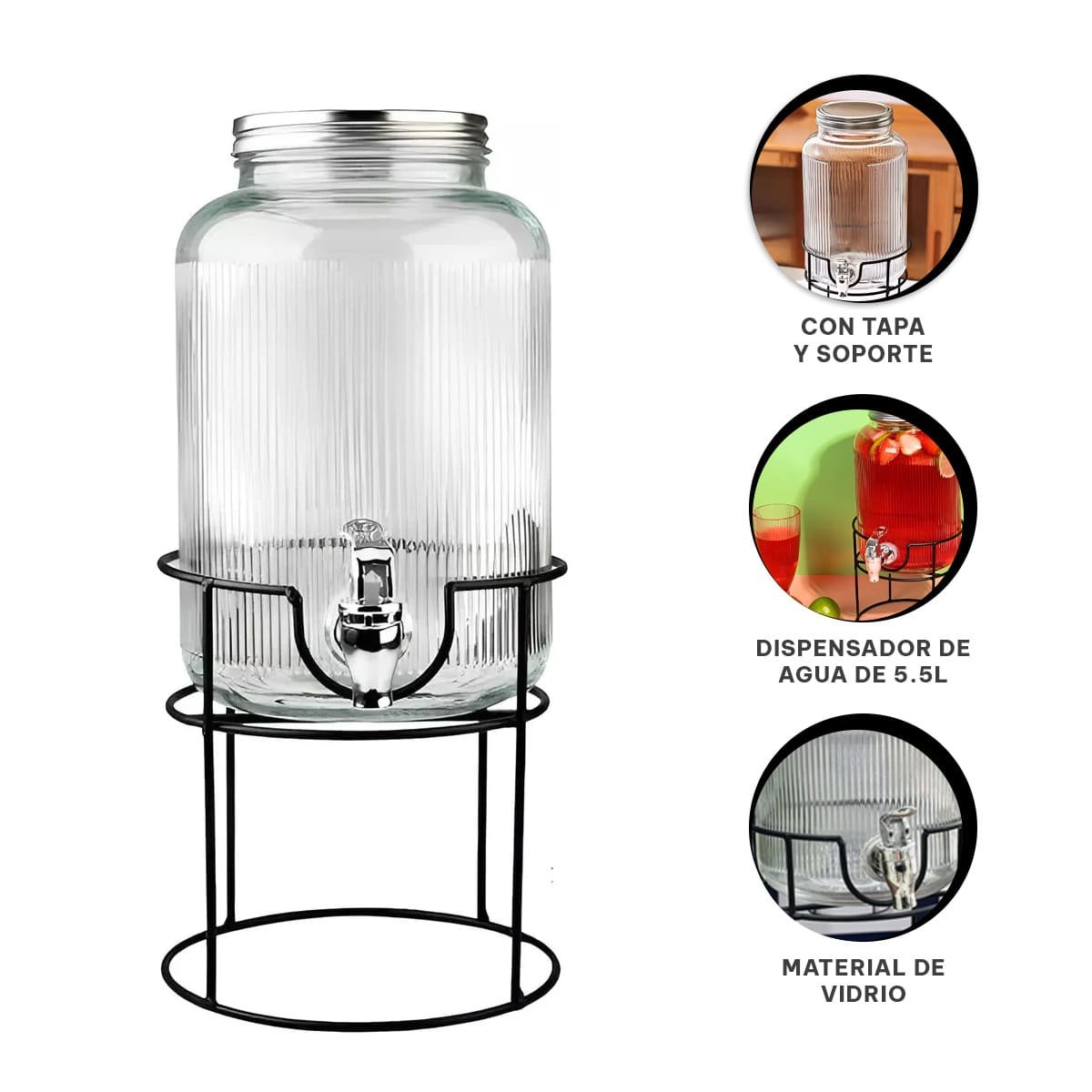DISPENSADOR DE BEBIDA PARA BEBIDAS CALIENTES Y TE NEGRO Y TRANSPARENTE 5,5L Y+POST IT - 5