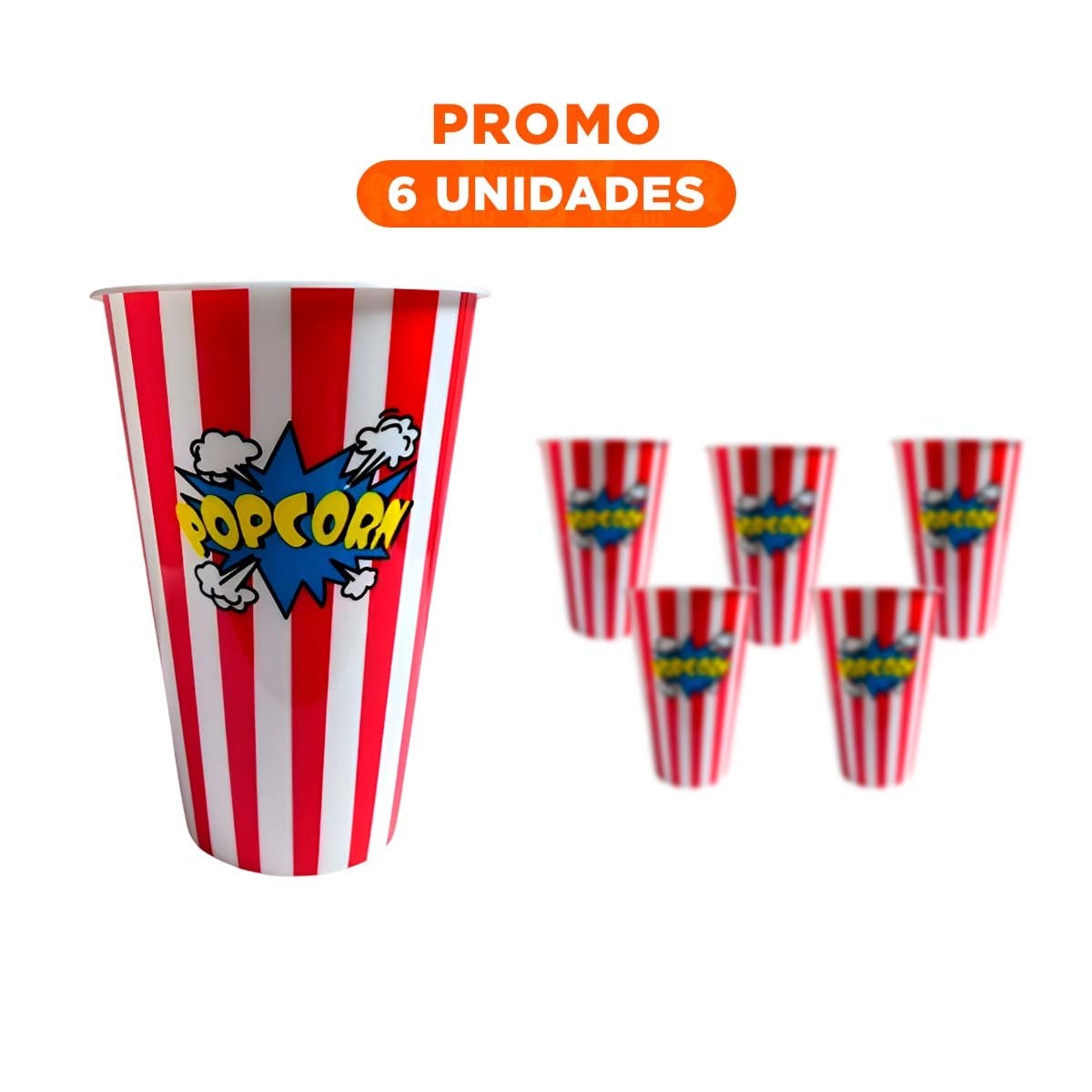 PACK6 BALDE POPCORN 11,3X17X6,9CM ROJO PARA REUNIONES Y CELEBRACIONES YREGALO STICKER - 1
