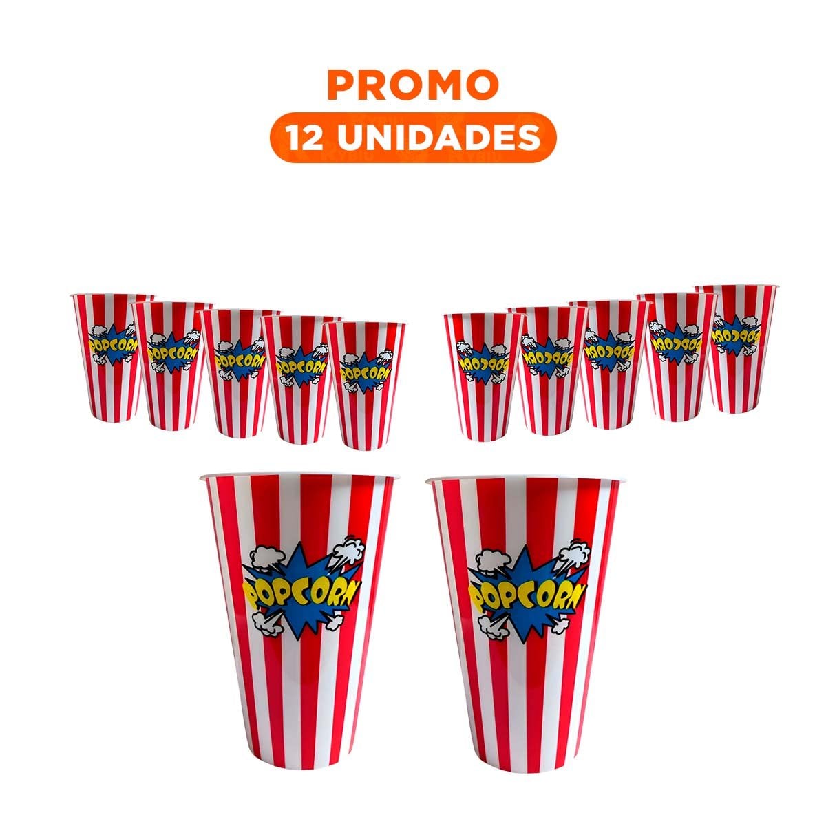 PACK12 BALDE POPCORN 11,3X17X6,9CM ROJO PARA SERVIR PALOMITAS Y DULCES - 1