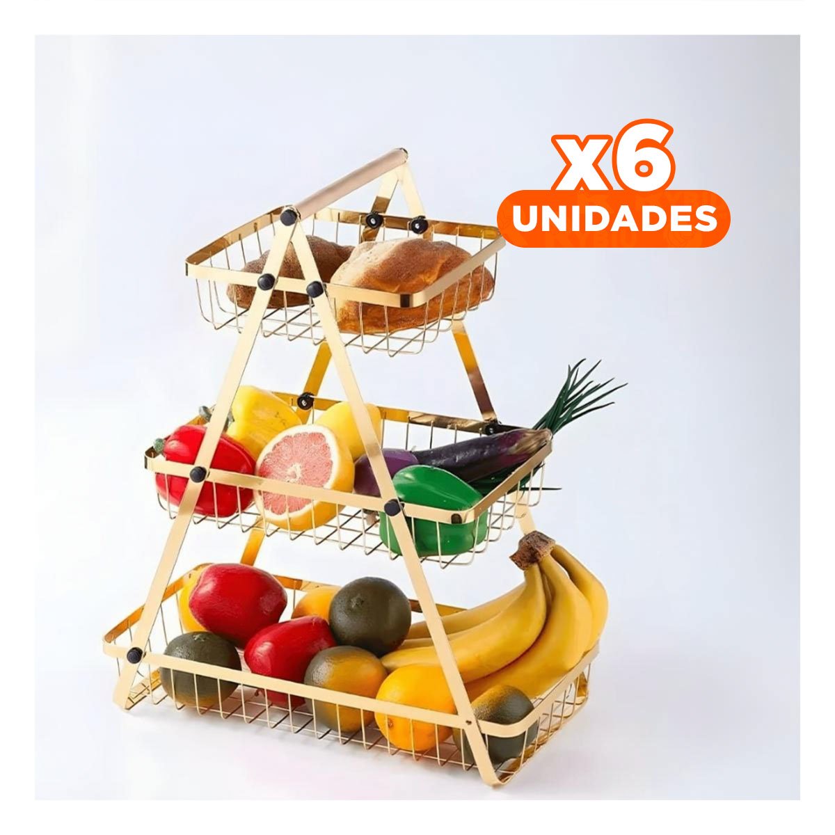 PACK6 REPISERO TRIANGULAR 3 NIVELES PARA MESA Y SNACKS DORADO Y+PAPEL REGALO - 1