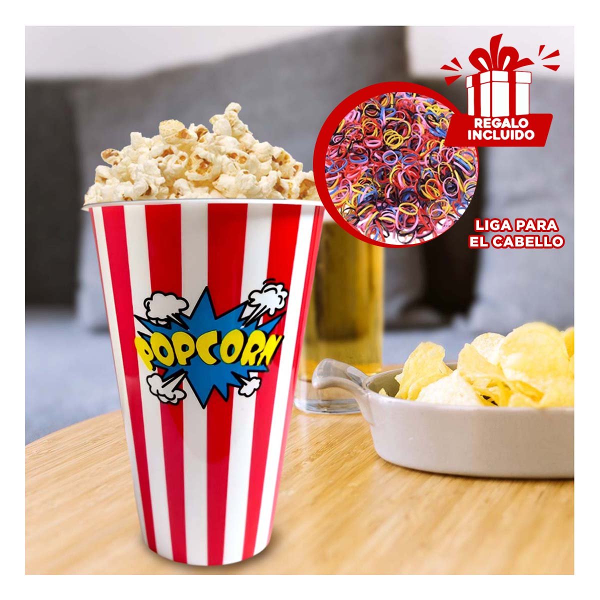 CUBETA VASO POPCORN 11,3X17X6,9CM ROJO PARA REUNIONES Y CELEBRACIONES YLIGAS REGALO - 2