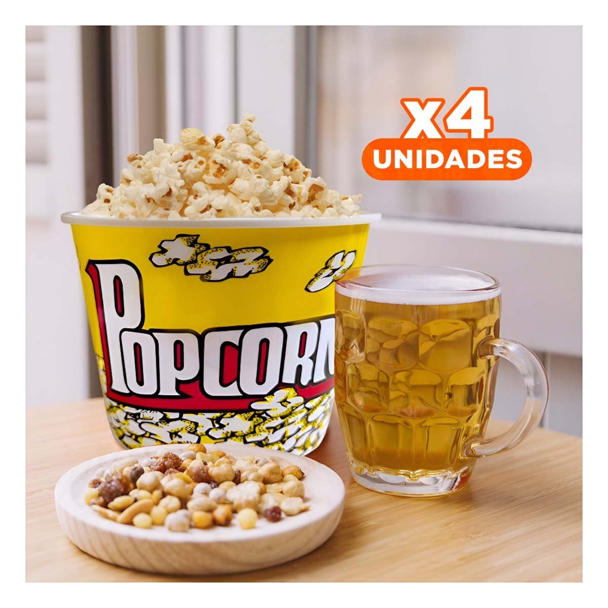 PACK4 BALDE POPCORN 16X11,6X12CM AMARILLO PARA DULCES Y PALOMITAS YREGALO STICKER - 1