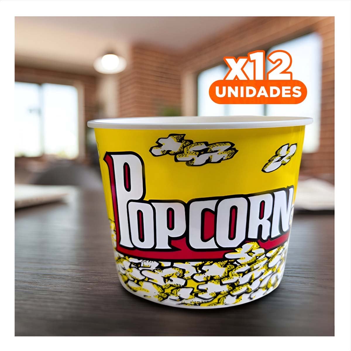 PACK12 CUBO POPCORN 16X11,6X12CM AMARILLO PARA CINE Y REUNIONES YREGALO STICKER - 1