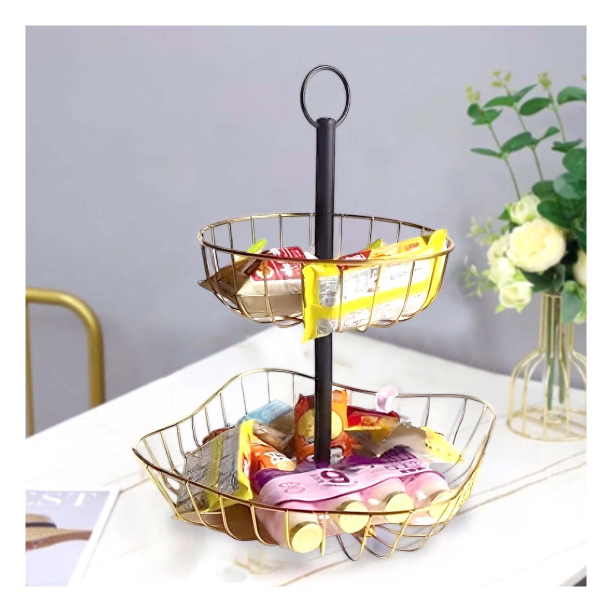 PACK4 PIE DE FRUTAS DE 2 NIVELES PARA DESAYUNO Y MERIENDA DORADO Y+REGALO STICKER - 5