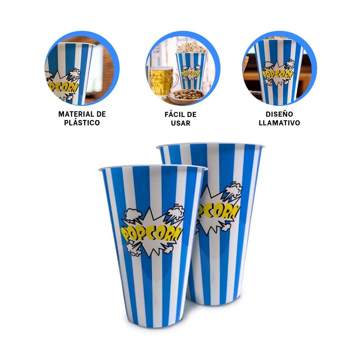 CUBETA VASO POPCORN 11,3X17X6,9CM AZUL PARA SERVIR PALOMITAS Y DULCES YPOST IT - 5