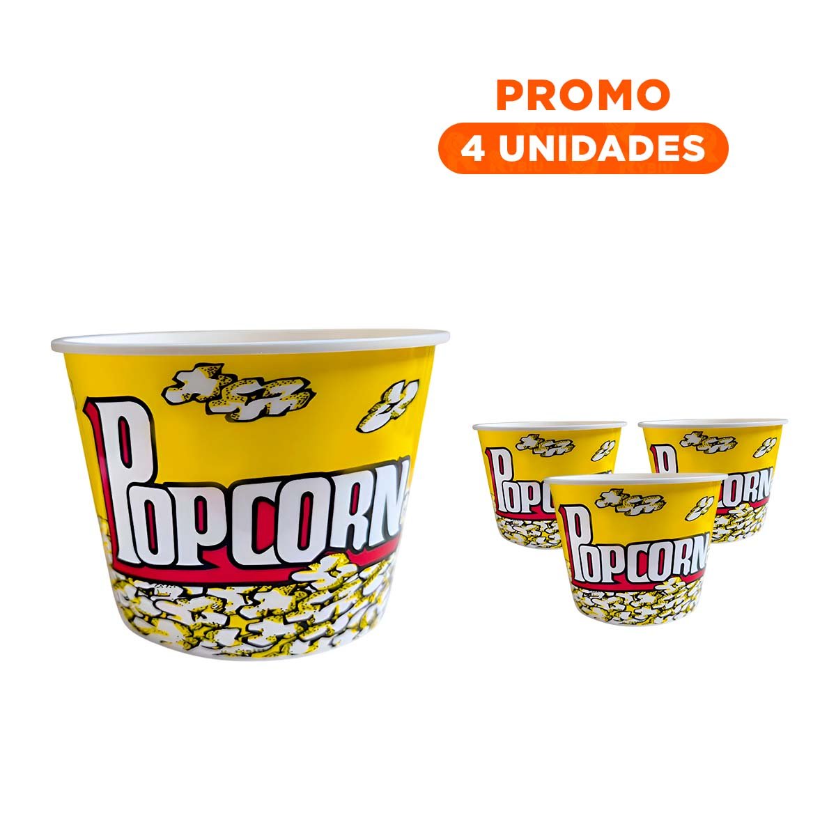 PACK4 RECIPIENTE POPCORN 16X11,6X12CM AMARILLO PARA EVENTOS Y REUNIONES - 1