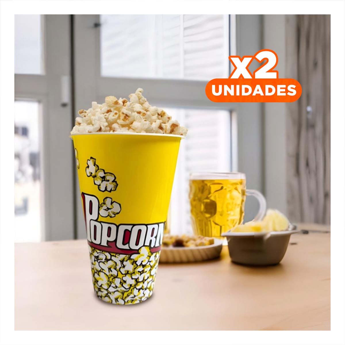 PACK2 RECIPIENTE POPCORN 11,3X17X6,9CM AMARILLO PARA CINE Y EVENTOS EN CASA YPAPEL REGALO - 1