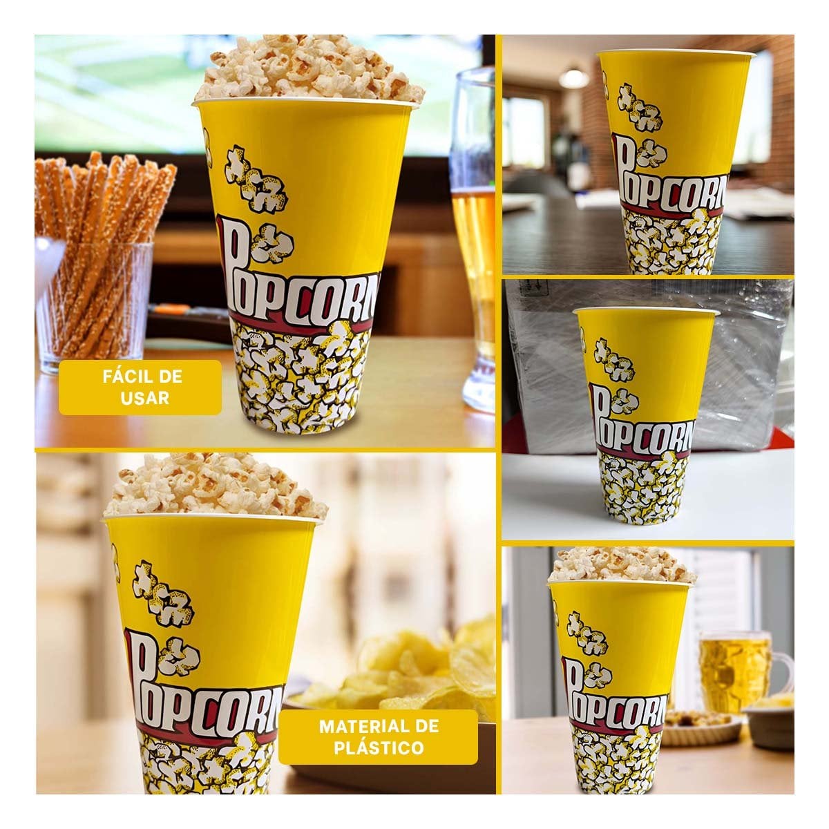 PACK2 RECIPIENTE POPCORN 11,3X17X6,9CM AMARILLO PARA CINE Y EVENTOS EN CASA YPAPEL REGALO - 3
