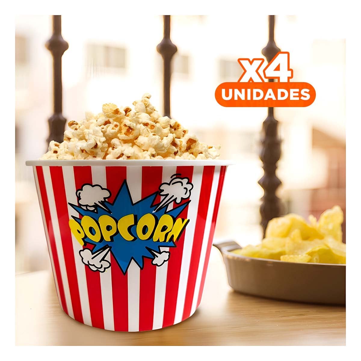 PACK4 RECIPIENTE POPCORN 16X11,6X12CM ROJO PARA SERVIR PALOMITAS Y DULCES YPAPEL REGALO - 1