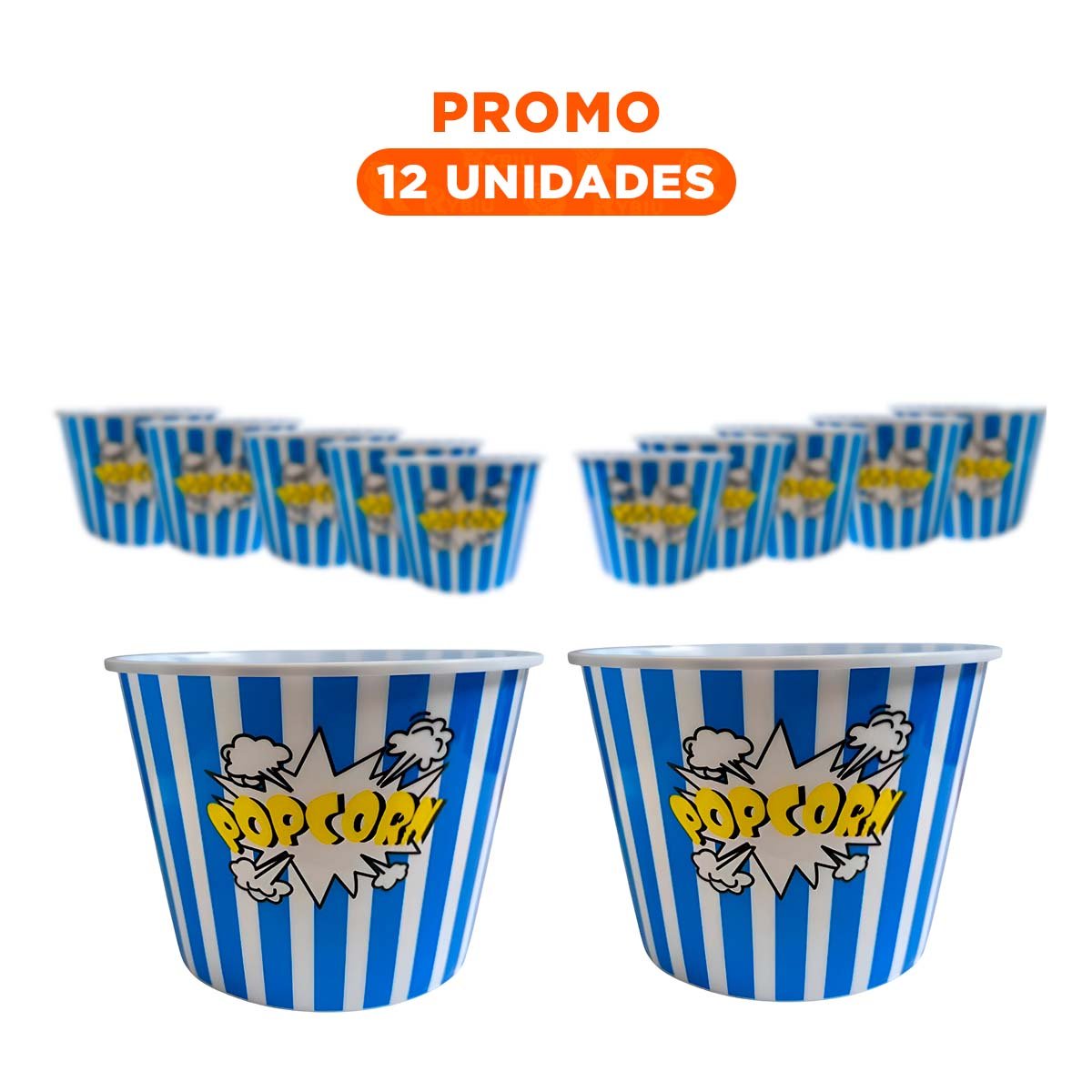 PACK12 BALDE POPCORN 16X11,6X12CM AZUL PARA SERVIR PALOMITAS Y DULCES - 1