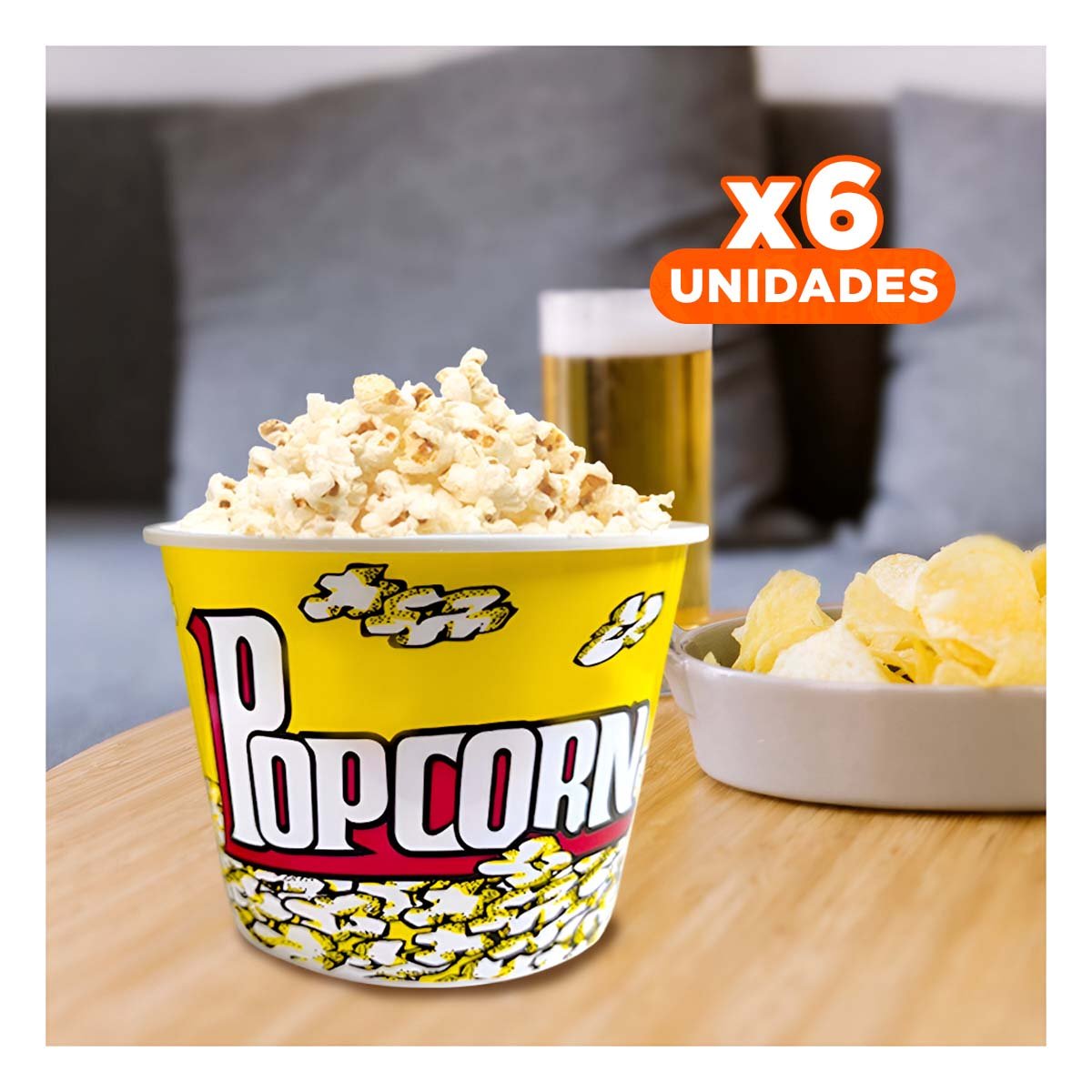 PACK6 BALDE POPCORN 16X11,6X12CM AMARILLO PARA FIESTAS Y CINE - 1