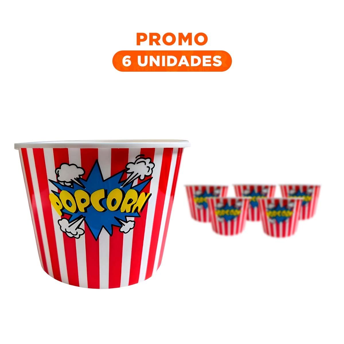 PACK6 BALDE POPCORN 16X11,6X12CM ROJO PARA REUNIONES Y CELEBRACIONES YREGALO STICKER - 1