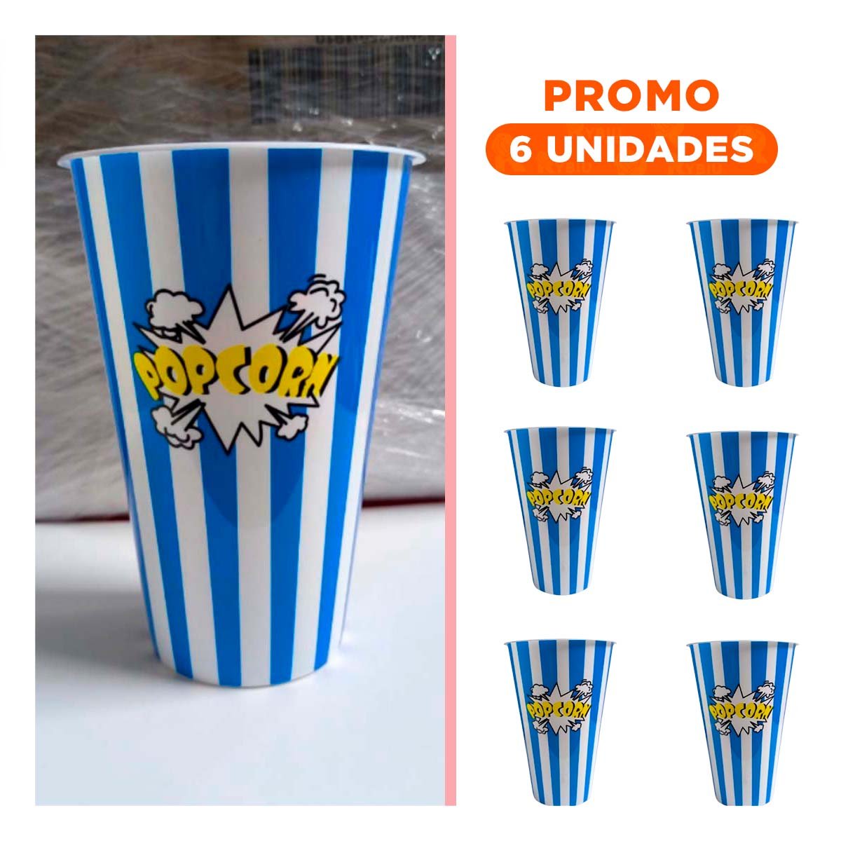 PACK6 BALDE POPCORN 11,3X17X6,9CM AZUL PARA REUNIONES Y CELEBRACIONES YREGALO STICKER - 1