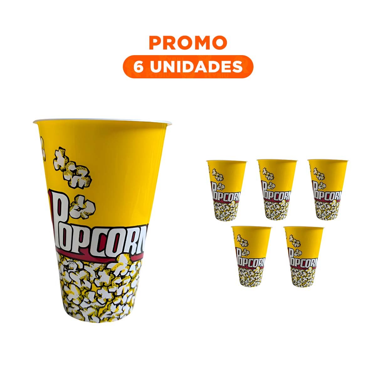 PACK6 BALDE POPCORN 11,3X17X6,9CM AMARILLO PARA REUNIONES Y CELEBRACIONES YREGALO STICKER - 1