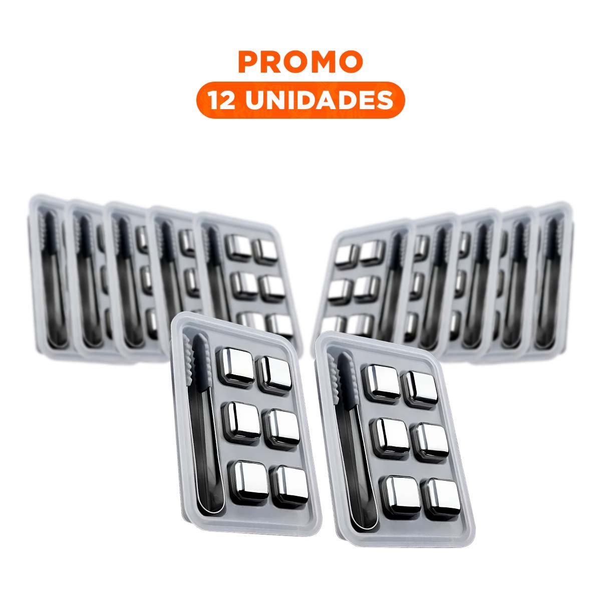 PACK12 ACCESORIOS DE BAR 6 CUBOS DE HIELO DE ACERO CON PINZA PARA BEBIDAS - 1