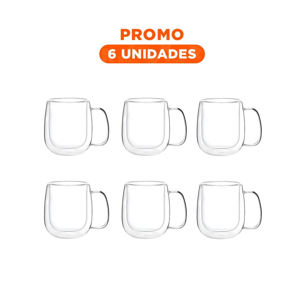 PACK6 TAZON DOBLE CAPA 443ML TRANSPARENTE PARA REUNIONES Y DESAYUNOS YREGALO STICKER - 1
