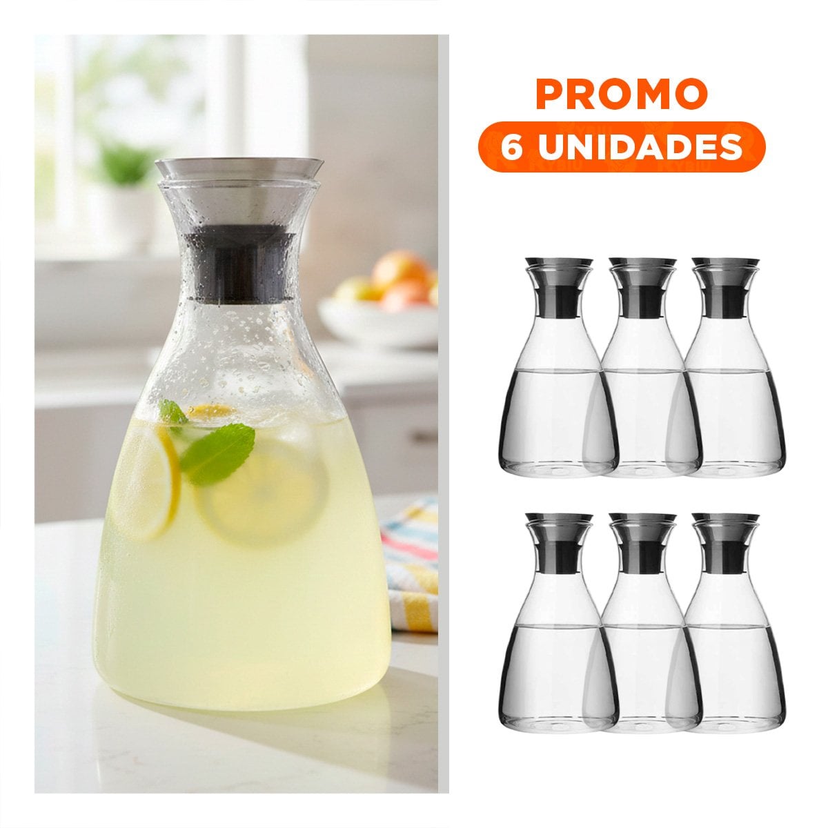 PACK6 FRASCO PARA COMIDAS Y BEBIDAS DE USO DIARIO TRANSPARENTE 1600 ML Y+REGALO STICKER - 1