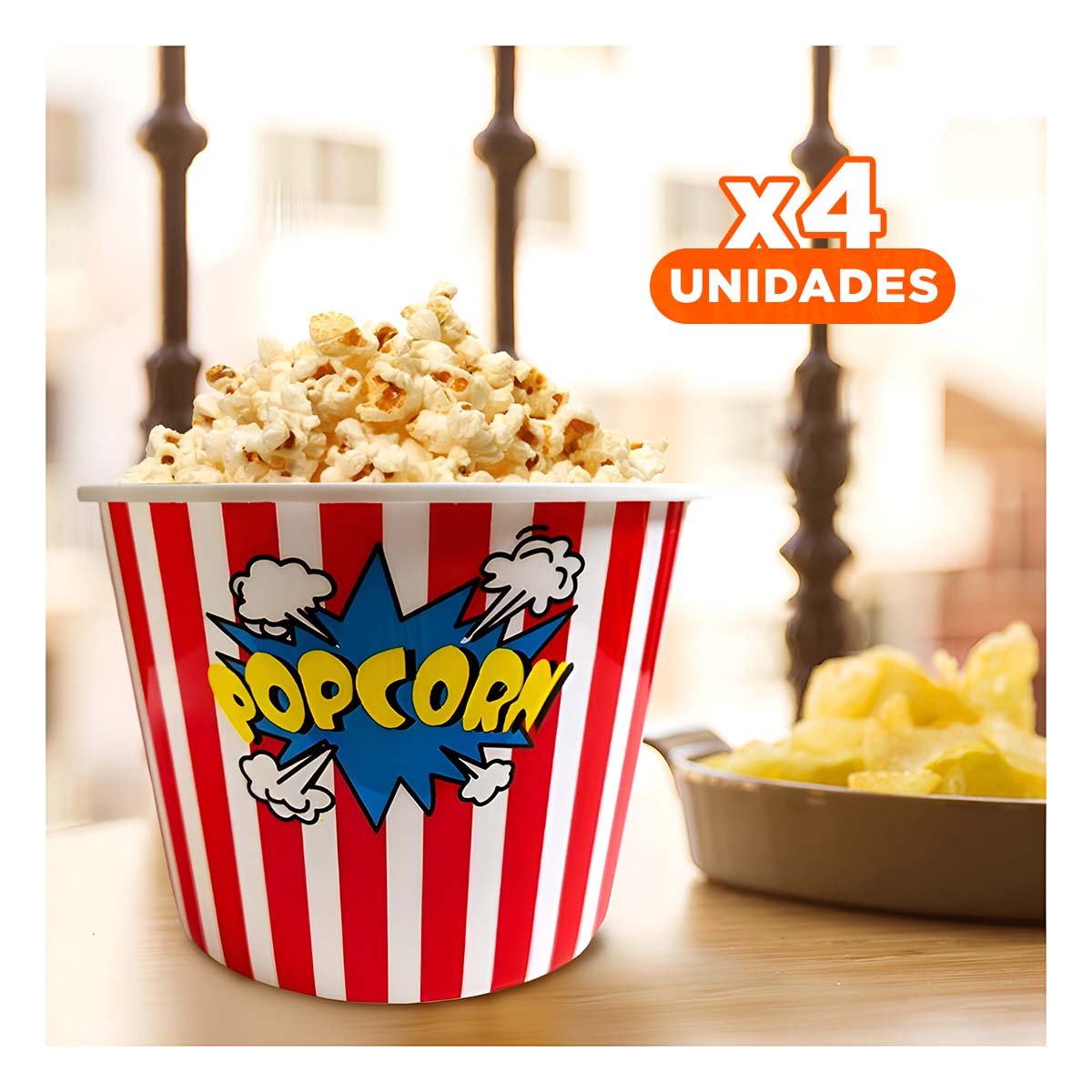 PACK4 BALDE POPCORN 16X11,6X12CM ROJO PARA DULCES Y SNACKS EN FIESTAS YREGALO STICKER - 1