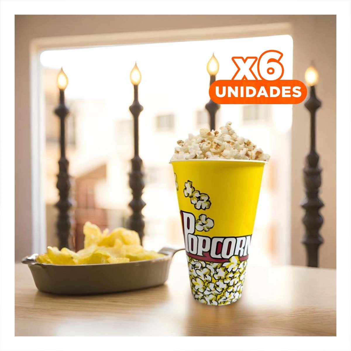 PACK6 BALDE POPCORN 11,3X17X6,9CM AMARILLO PARA CINE Y EVENTOS EN CASA - 1