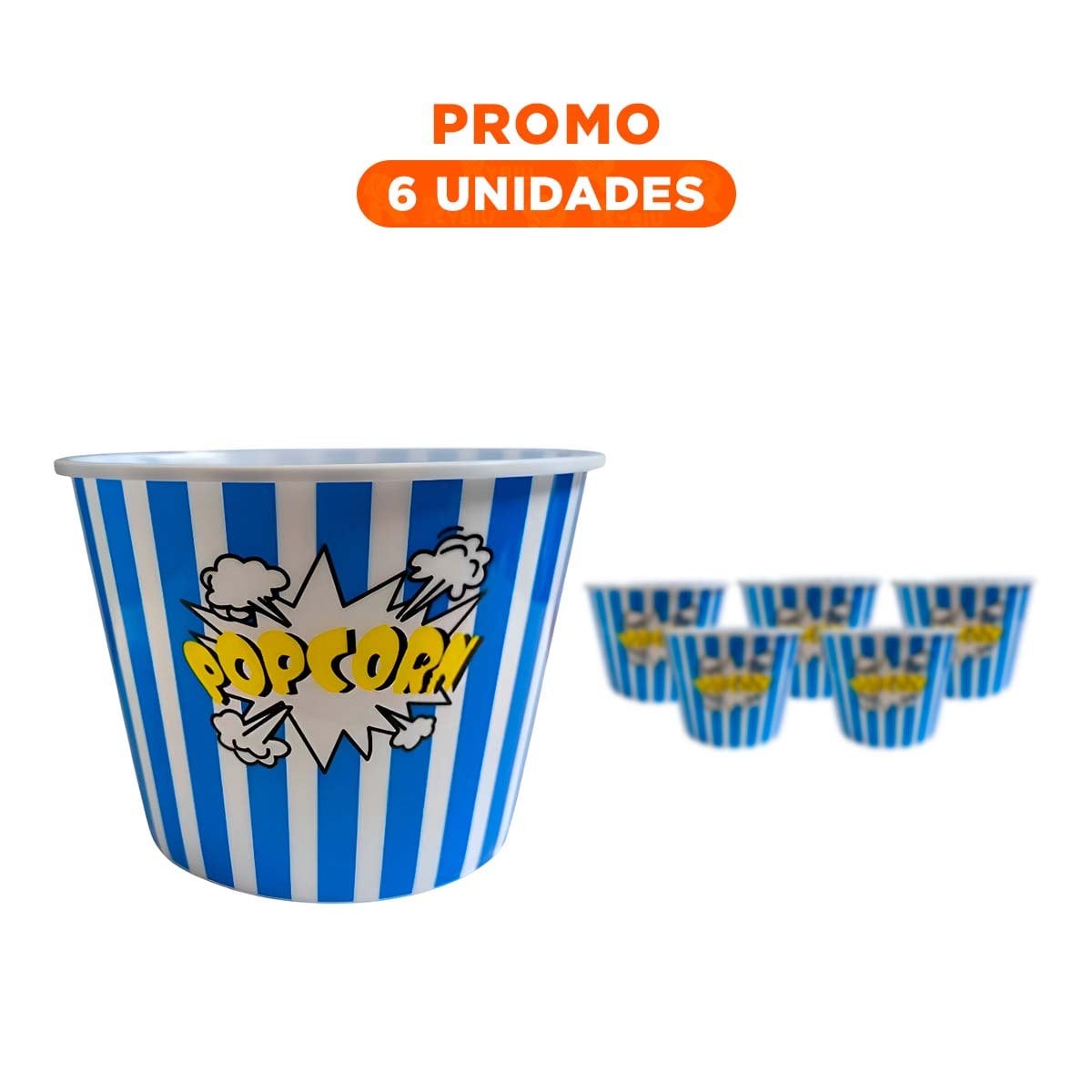 PACK6 BALDE POPCORN 16X11,6X12CM AZUL PARA REUNIONES Y CELEBRACIONES YREGALO STICKER - 1