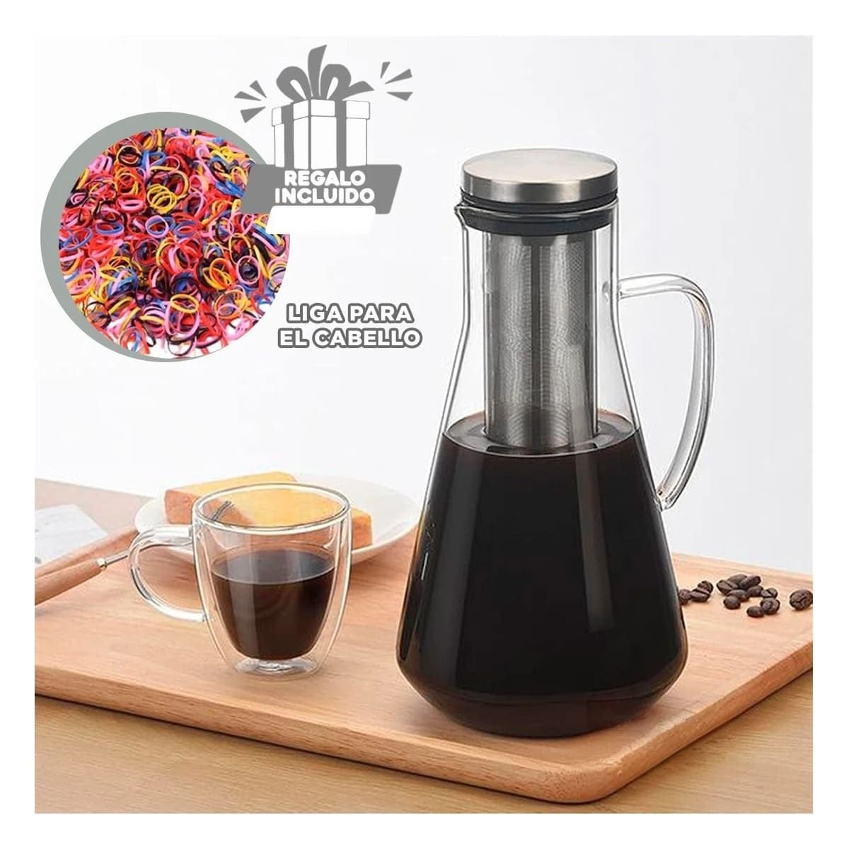 CAFETERA COMPACTA PARA COCINA CON VIDRIO TRANSPARENTE 26 X 13,5 CM Y+LIGAS REGALO - 2