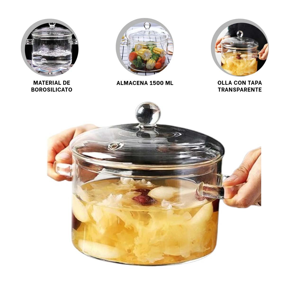 OLLA PARA PREPARAR SOPAS Y ESTOFADOS DELICIOSOS TRANSPARENTE 1500 ML Y+PAPEL REGALO - 5